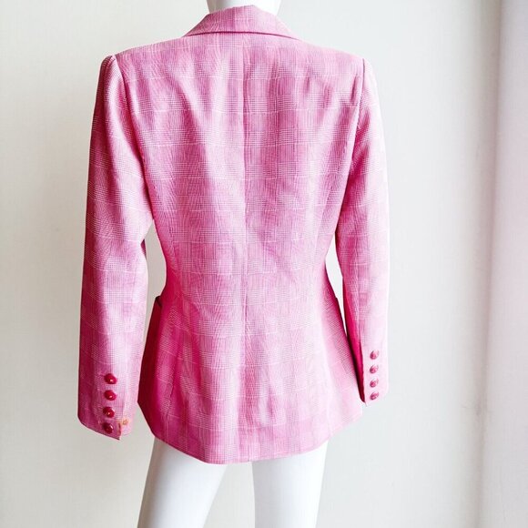 Vintage Jean Louis Scherrer Pink Metallic Silver Plaid Blazer 38 - Picture 13 of 15